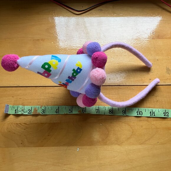 Happy Birthday Colorful Headband with Pom Poms - Picture 6 of 8